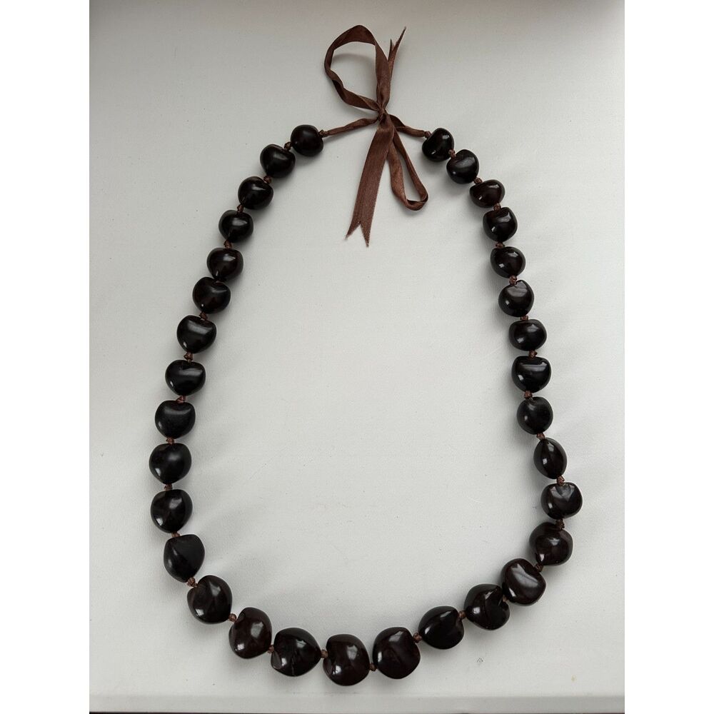 Vintage 80s Dark Brown Necklace with Ribbon Tie
